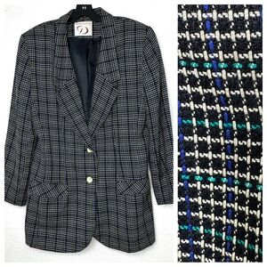 Doncaster 80s VTG Tweed Black/White/Teal/Royal Blue Checked Blazer